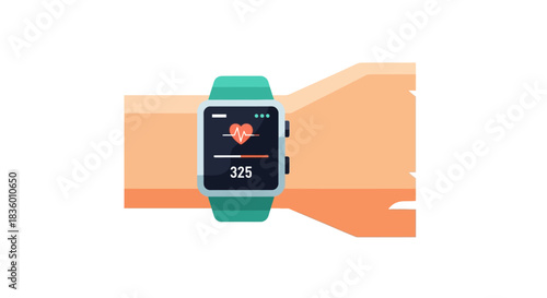 Smartwatch displaying heart rate and activity data on wrist health monitoring.