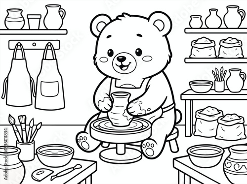 Bear Potter at Work Coloring Page.