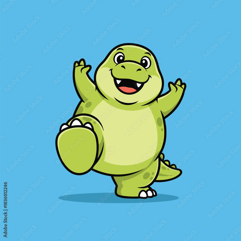 Obraz premium Cartoon dinosaur character with happy expression.