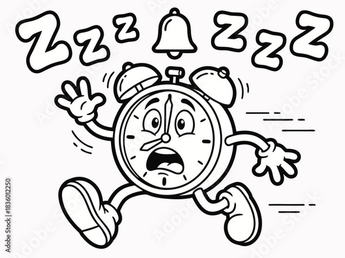 Cartoon alarm clock running late illustration.