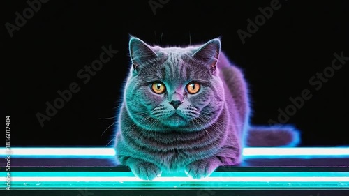 Wallpaper Mural British Shorthair Cat with Neon Lights and Dark Background Torontodigital.ca