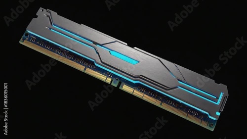 Wallpaper Mural Computer Ram Module with Blue Led Lights on Black Background Torontodigital.ca