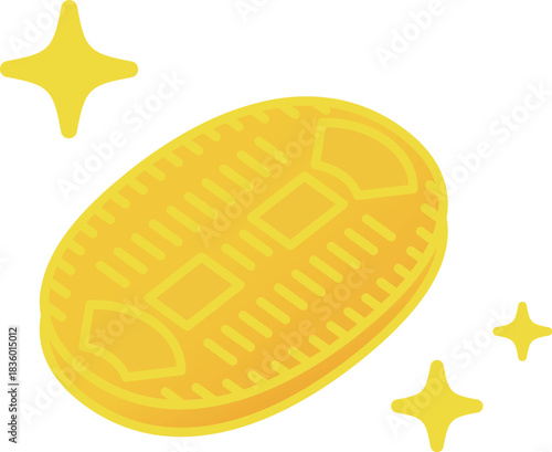 一枚のきらめく黄色いグラデーションの小判の線画