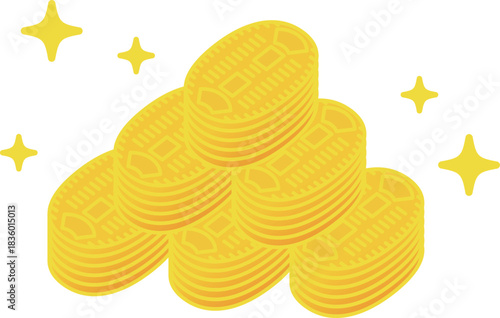 重ねて積んだたくさんのきらめく小判の束
