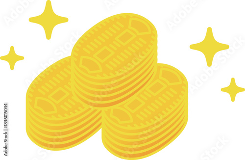 重ねて積んだきらめく小判の束