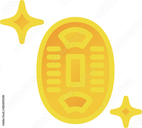 一枚のきらめく小判の黄色のグラデーションの線画アイコン