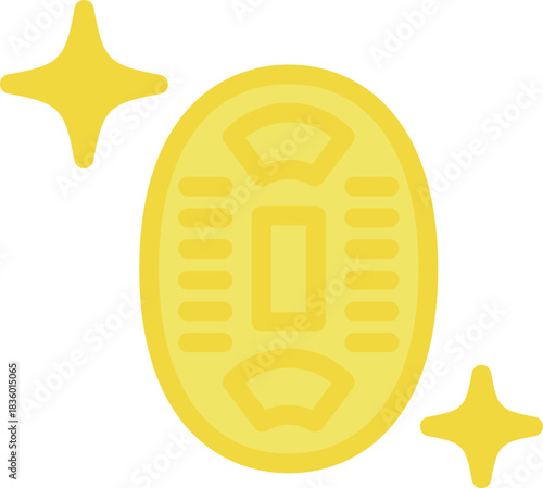 一枚のきらめく小判の黄色の線画アイコン