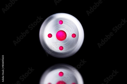 Metallic Disc with Pink Accents Reflected on Black