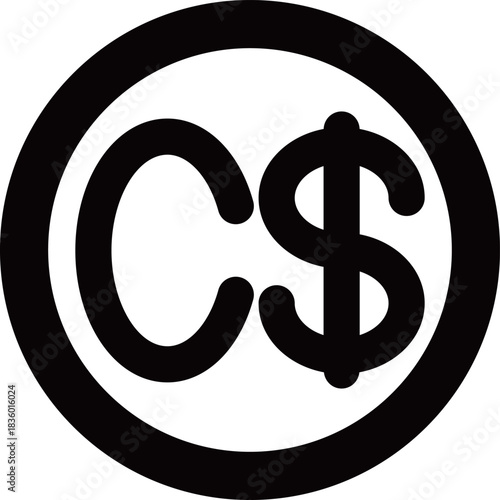 円形のカナダドルマークの通貨のシンプルな黒の線画アイコン