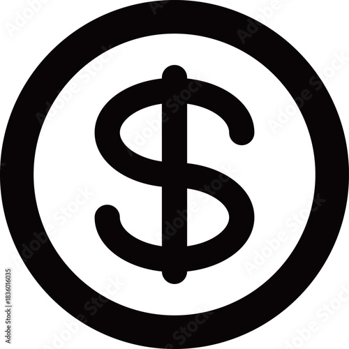 円形のドルマークの通貨のシンプルな黒の線画アイコン