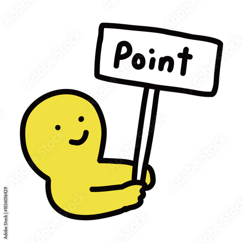 ポイントのプラカードを持った人　シンプルな手描きのイラストアイコン