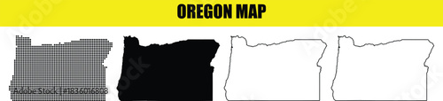 Oregon State map multiple styles dotted solid outline graphic resource