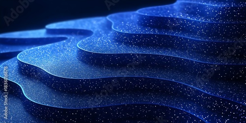 A mesmerizing abstract wave pattern in shades of blue, shimmering with tiny sparkles, creating a sense of depth and tranquility.