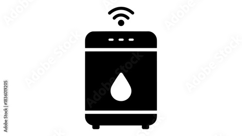 Icon of a smart dehumidifier with wi-fi symbol, isolated on a white background, representing air quality control and sma