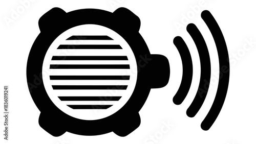 Icon of a smart outdoor speaker, weather-resistant, with wireless control and sound waves, isolated on white background
