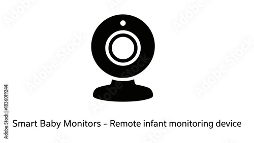 Iconic black silhouette of a modern smart baby monitor and infant monitoring device on a white background.