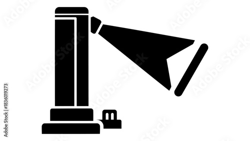 Industrial safety sensor emitting light beam for hazard detection, isolated on white background, concept of security