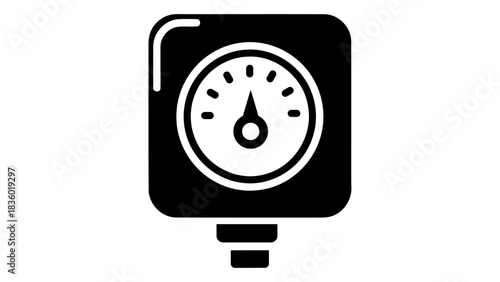 Isolated black icon of a smart pressure sensor gauge, digital technology, and industrial equipment for measurement and c