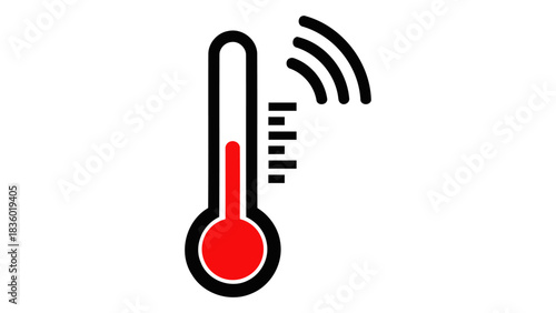 Smart outdoor thermometer icon measuring temperature, wirelessly connected to devices, symbolizing weather.