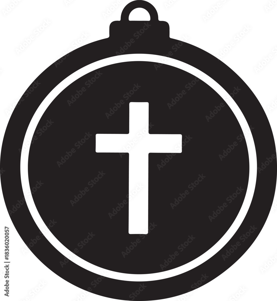 Fototapeta premium Black silhouette of a Christmas ornament with a white Christian cross religion