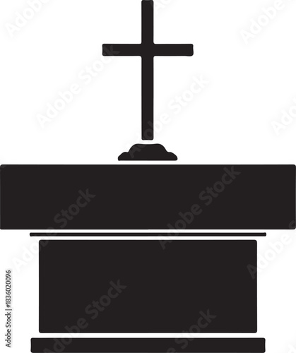 Black Silhouette Of Altar With Cross On White Background christian religious