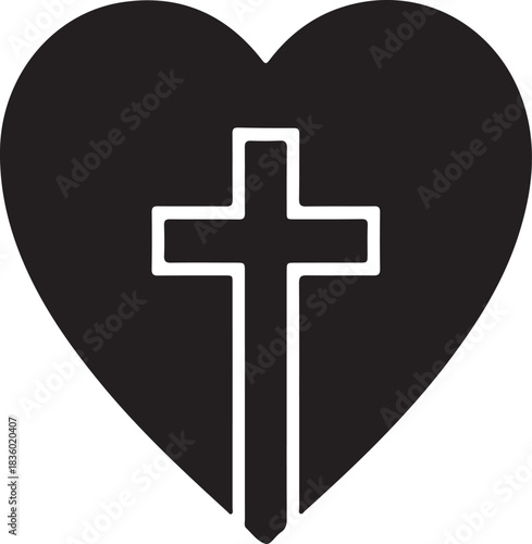 White Cross Inside Black Heart Silhouette christianity religion