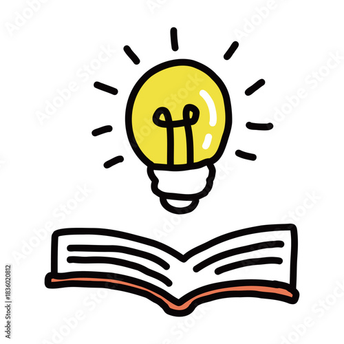 技術書　本と電球　シンプルな手描きのイラストアイコン