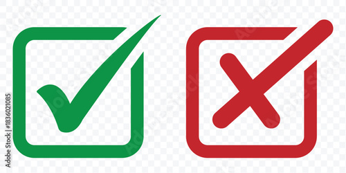 Check box icon with right and wrong buttons and yes or no checkmark icons. checkmark and X mark icon. check and uncheck icon vector. validation icon vector. for apps and websites. eps 10