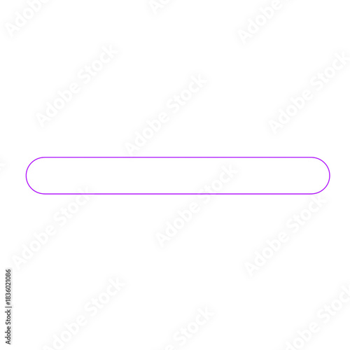 A simple, abstract, rounded rectangle shape in a neon purple outline against a white background, representing a minimal design element