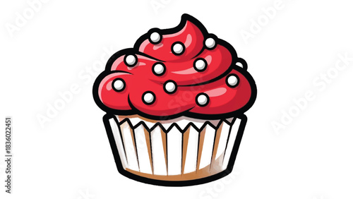 Delicious Red Cupcake with White Sprinkles - A Sweet Treat Illustration.
