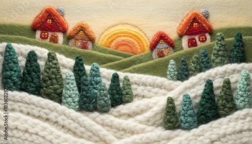 forest field created from multi-layered yarn in shades of white and green