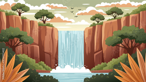 Serene Cliffside Waterfall Landscape A Verdant Escape