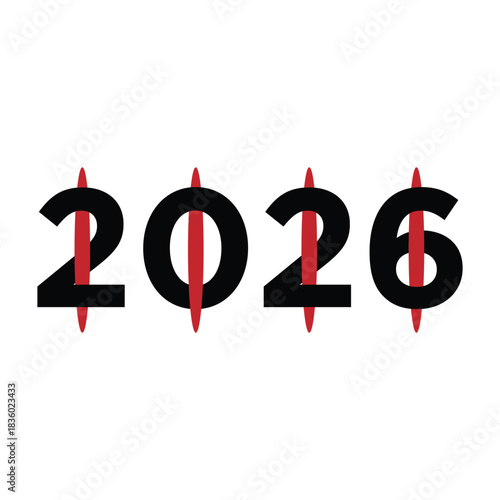 Minimalist 2026 Number Design featuring Abstract Vertical Spindles