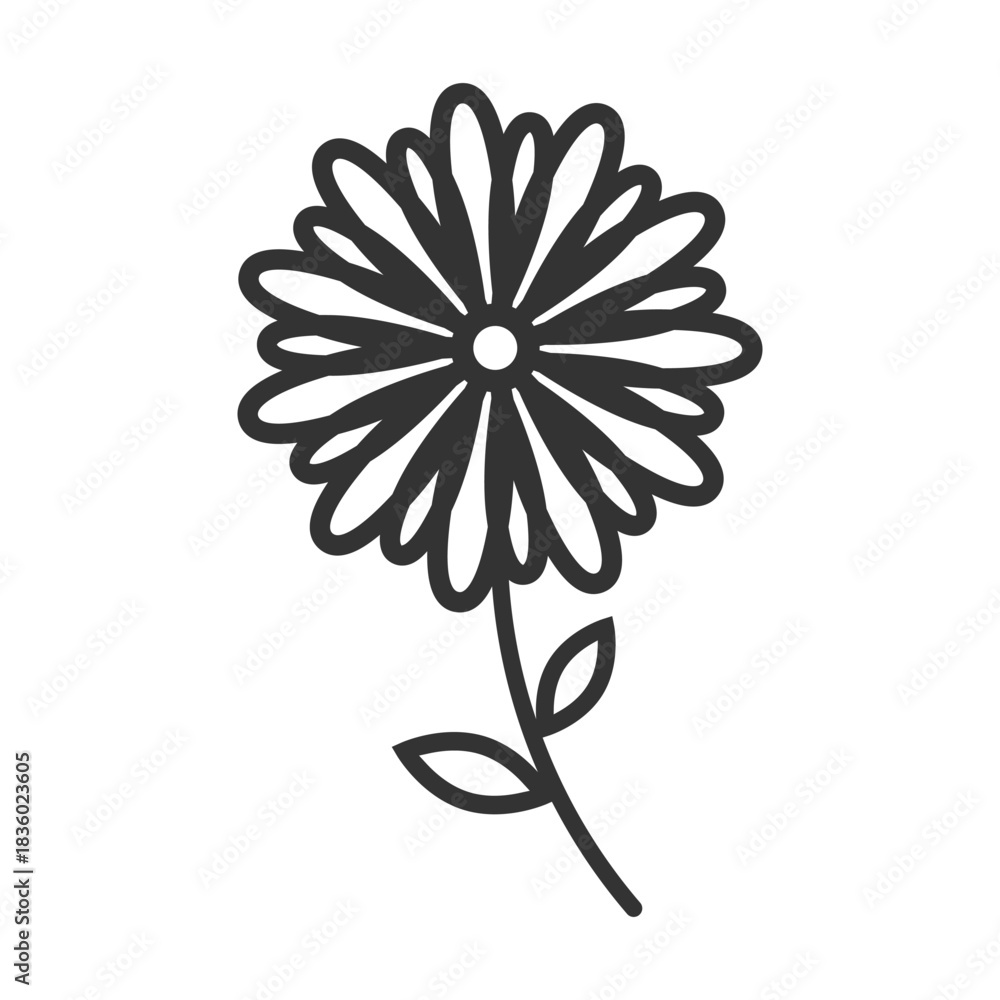Fototapeta premium Outline chrysanthemum flowers icon isolated flat style design.