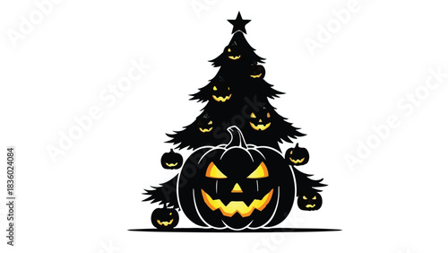 Spooky Halloween tree adorned with glowing jack-o'-lanterns for a festive celebration