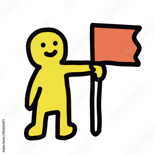 赤い旗を持ったリーダー　　シンプルな手描きのイラストアイコン