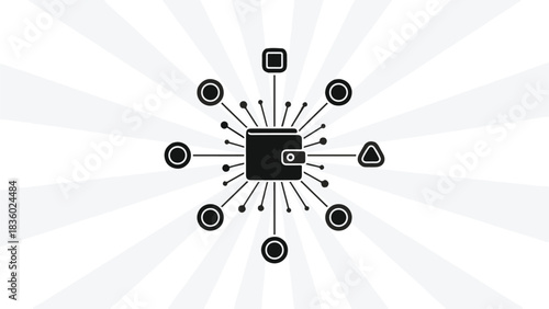 Digital wallet connected to various cryptocurrencies and financial networks