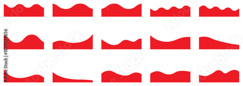 Abstract red wave shape collection for banners, dividers and backgrounds in smooth flowing vector illustration. Suitable for banners, dividers, headers, backgrounds, decorative elements, website.