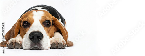 Basset hound dog lying resting with sad expression