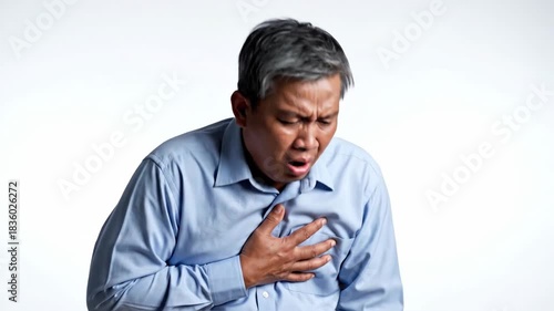 Heart Discomfort: An Older Man Experiencing Pain and Clutching His Chest Area