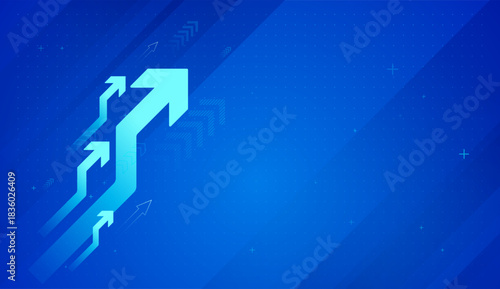 Minimalist business image with bold arrows pointing upward to reflect improvement and upward momentum. with dynamic blue arrow surges upward, symbolizing business