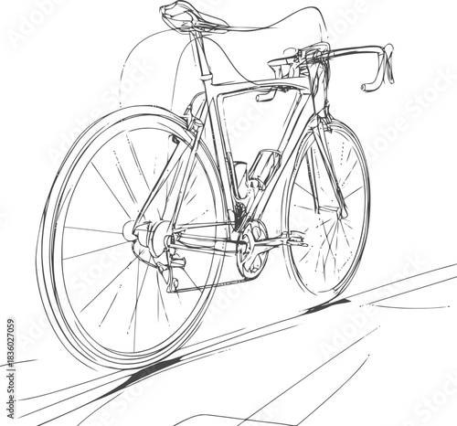 Sketch of a road bike on an inclined plane offering a unique perspective on cycling equipment