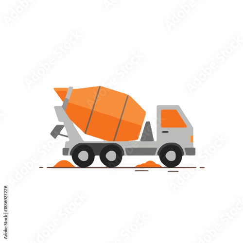 Vector illustration of a concrete mixer truck for construction sites. Flat style industrial vehicle isolated on white background