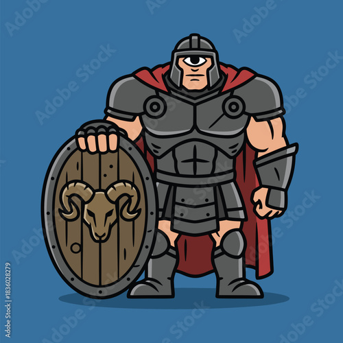 Cyclops Warrior with Ram Shield Illustration.