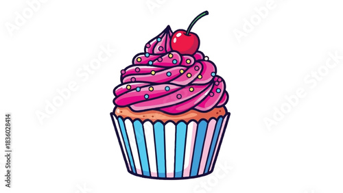 Delicious Pink Frosted Cupcake with a Cherry on Top.