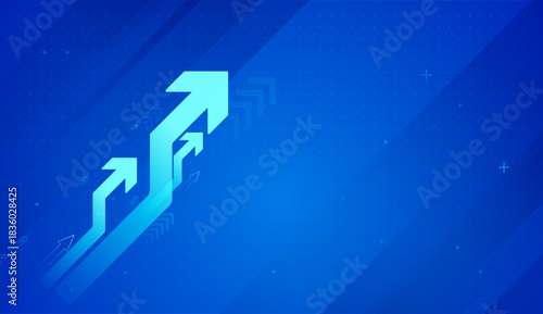 A Bright blue arrows rising upward, symbolizing growth, progress, and strong financial momentum. The dynamic blue arrow surges upward, symbolizing business growth