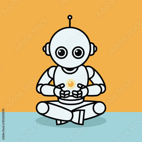 Meditating Robot Finding Inner Peace with Energy Ball.