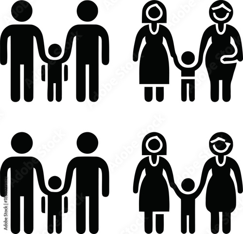 Diverse family structures: Pictograms representing different family compositions and stages