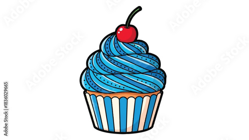 A Delicious Blue Swirl Cupcake with a Cherry on Top.