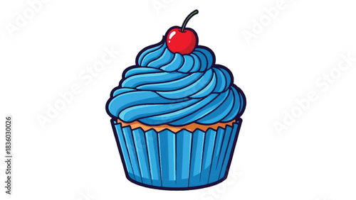 A Delicious Blue Cupcake with a Red Cherry on Top.